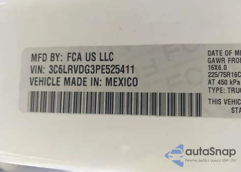 2023 Ram Promaster 2500 High Roof 159 Wb from USA, damaged, VIN 3C6LRVDG3PE525411